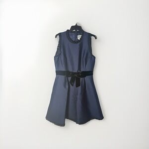 Kate Spade New York Navy Blue Black Velvet Bow Fit‎ & Flare Dress size 14 $428